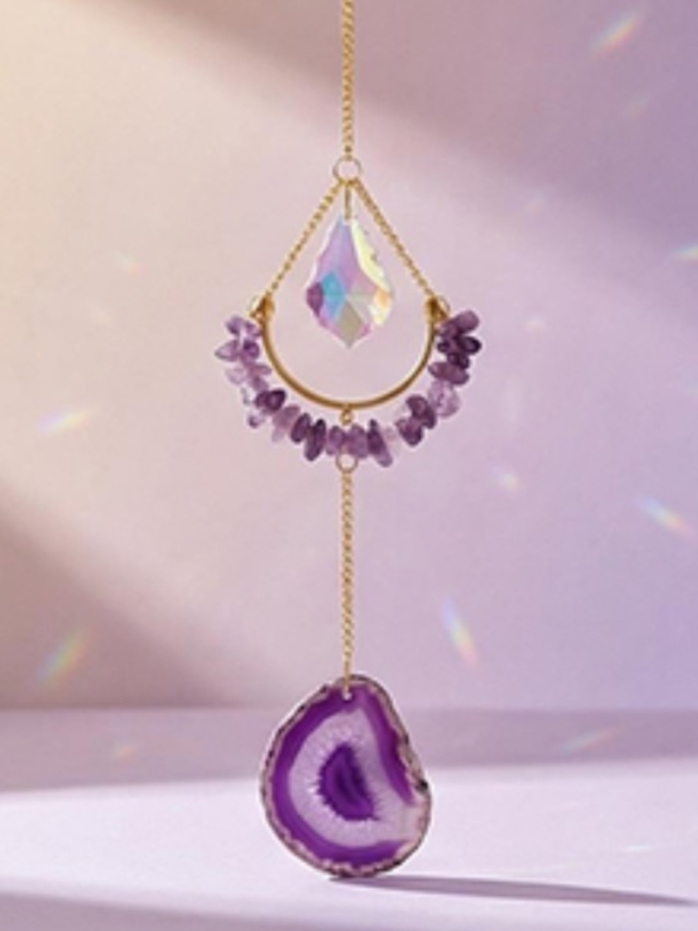 🆕New Amethyst Purple Agate Sun Catcher & Wind Chime - Picture 1 of 10